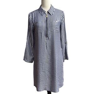 Anne Klein Metallic Striped Zippered Long Sleeve Shirt Dress Size 4